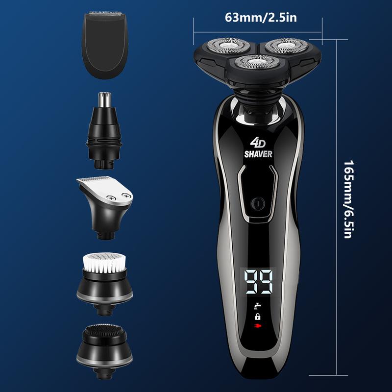 Mens Electric Razor for Men Electric Shavers, 6 in 1 Electric LCD Rotary Shaver Cordless, 4D Shaver for Mens Rechargeable Razors for Shaving Electric Cordless Men's Electric Shaver Waterproof Wet Dry