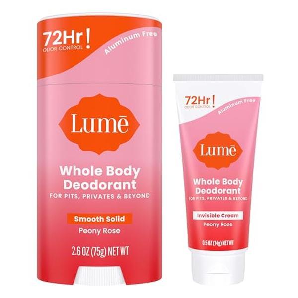 Lume Whole Body Deodorant - 72 Hour Odor Control - Aluminum Free, Baking Soda Free - Peony Rose