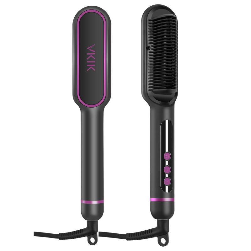 VKIK Hair Straightener Brush, Hair Straightener Comb with 25s Fast Heating Ceramic PTC, Anti-Scald, Straightening Brush for Women, Professional Hair Tools for Styling-LJL