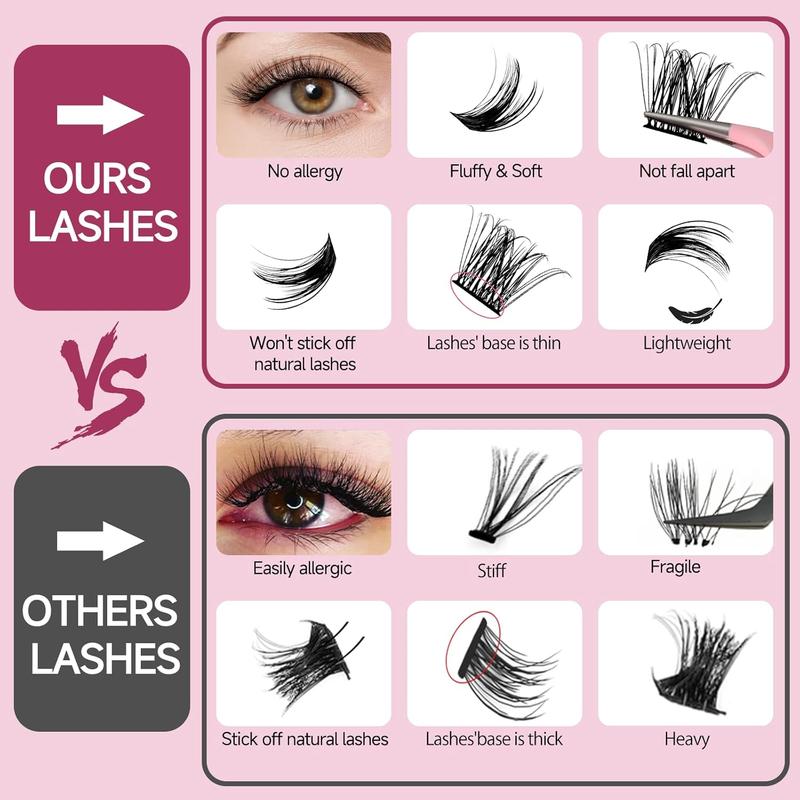 Lash Cluster Individual Eyelash: 192 Pcs False Eyelashes - DIY Wispy Fluffy Lash Extension - D Curl Lash Clusters Natural Look