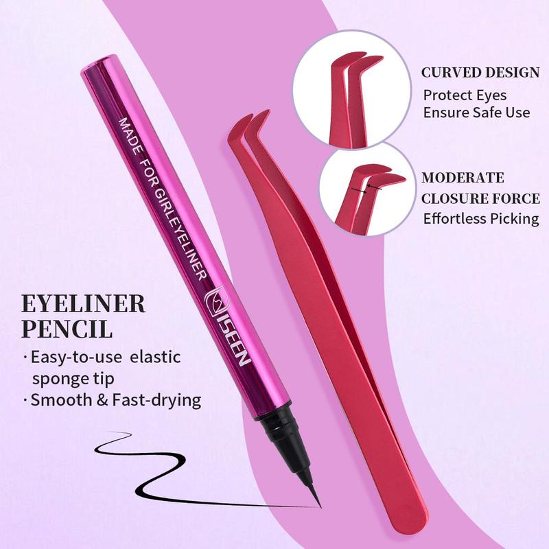 Professional Eyelash Extension Tools (4 Counts set), Eyelash Remover & Lash Glue & Tweezers & Eyeliner Pencil for Eyelash Extension, Gentle Eye Cosmetic Tools