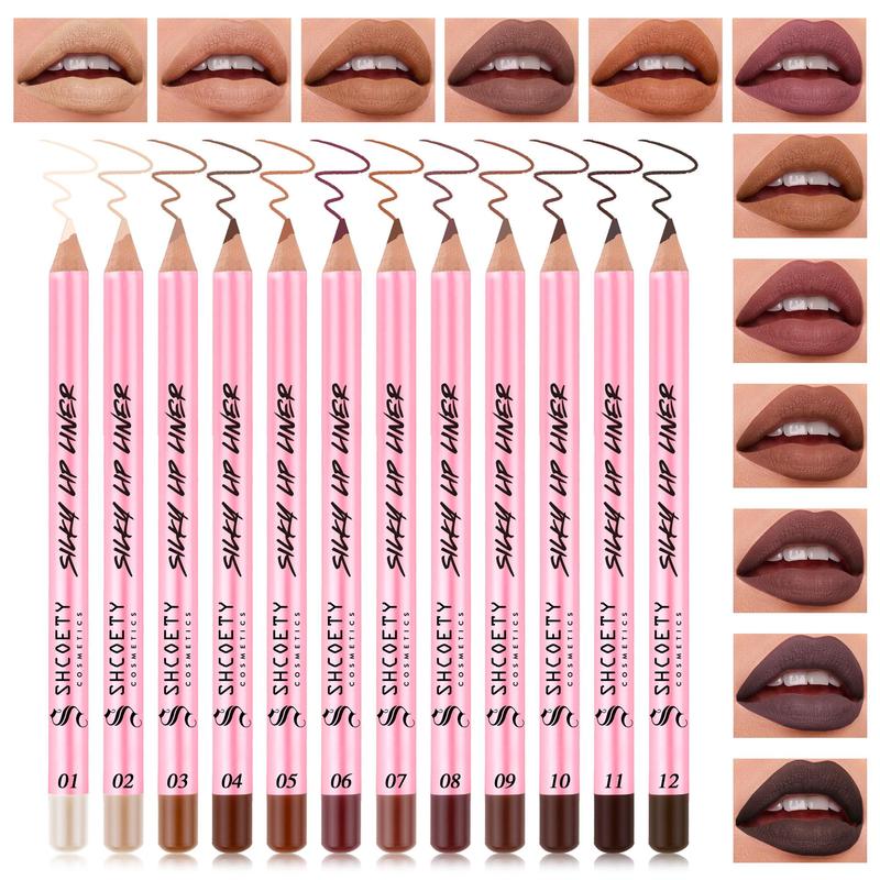 Long Lasting Lip Liner Set, 12pcs set Matte Lip Pencil, Easy Coloring Lip Liner Pen, Suitable for All Occasions Lip Makeup, Girls Makeup Accessories