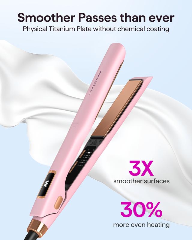 Wavytalk 1.18 Inch Flat Iron Hair Straightener and Curler 2 in 1, Titanium Flat Iron for One-Pass Wonder 10S Fast Heat Up