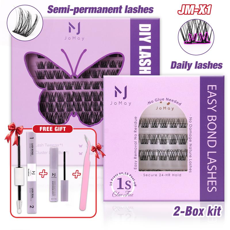 JoMay New Self-Adhesive Lashes Extension Kit,  DIY Lash Clusters Kit,  Daily adhesive-free lashes,  Beginner Friendly Eyelashes Makeup mascara