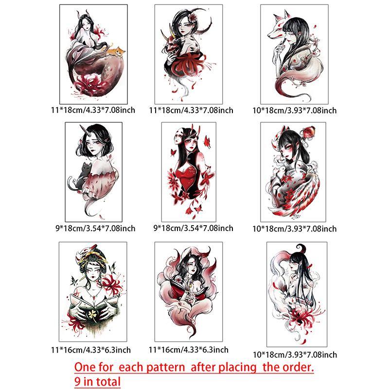 9pcs set Cartoon Girl & Fox Pattern Tattoo Sticker, Waterproof Long Lasting Tattoo Sticker for Women & Girls