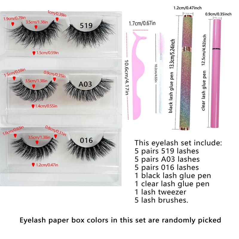 Fluffy False Eyelashes, Wispy Faux Cluster Lashes with Lash Glue Pen & Tweezers & Lash Brush, Volumized Lash Extension for Women & Girls, Christmas Gift