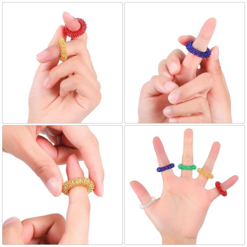 Random Color Acupressure Ring, 10pcs set Spiked Sensory Finger Ring, Acupressure Ring Set for Teens, Adults, Silent Stress Reducer and Massager