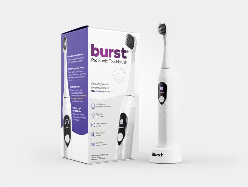 Burst Pro Sonic Electric Toothbrush for Adults - Soft Bristle Toothbrush for Deep Clean & Plaque Removal - Up to 9 Month Battery, Smart Pressure Sensor, 5 Sonic Toothbrush Modes