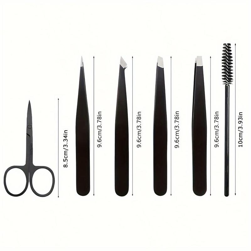 Precision Tweezers & Curved Scissors & Brush Set (6 Counts set), Stainless Steel Tweezers for Ingrown Hair, Grooming Tools for Men & Women