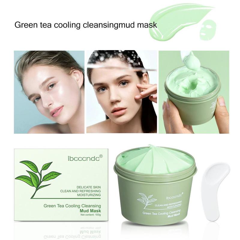 Green Tea Cooling Cleansing Mud Mask, 1 Count Deep Cleansing Pore Minimizer, Blackhead Cleanser Mud Mask, Daily Facial Skincare Product for All Skin