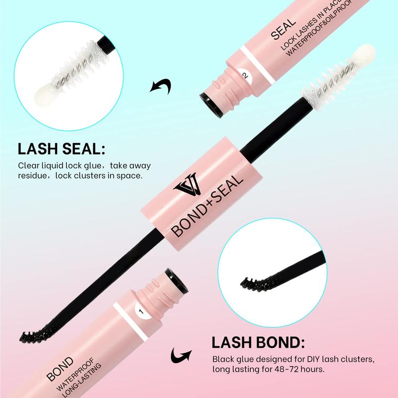 VAVALASH DIY Boom Kit Clusters, Bond&Seal, Tweezer, Remover For Girl at Home Makeup Cosmetic -Volume Wispy Dramatic Fluffly Individual Eyelash Extensions