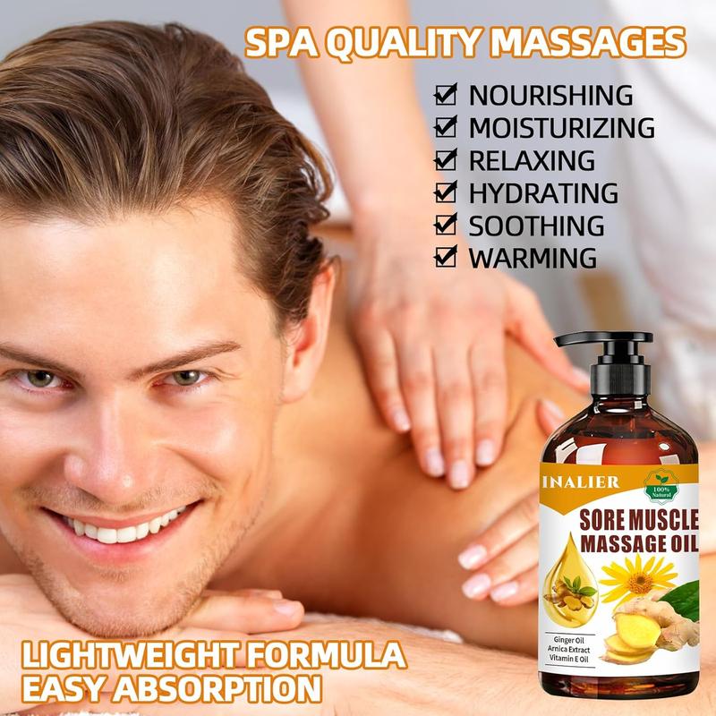 Sore Muscle Massage Oil,Relaxing Massage Oil,Arnica Oil for Body Massage,Massage Oil for Massage rapy,Massage Oil for Date Night,Ginger Oil for Lymphatic Drainage,Gifts for Men and Women