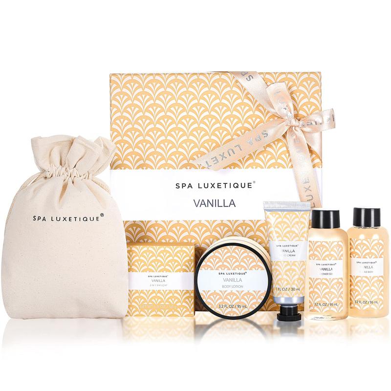 Spa Gifts For Women 6pc Vanilla Bath and Body Care Gifts Set For Women With Body Lotion, Shower Gel, Bubble Bath, Hand Cream, Birthday Gifts for Women Her Girlfriend Mom Wife, Spa Set Self Care kit