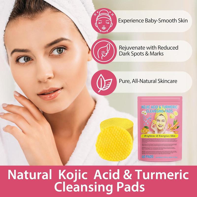 Kojic Acid & Turmeric Cleansing Pads, 3packs Facial Cleansing Pads, Makeup Remover, Face Care Products for Most Skin Types, Skincare Tools