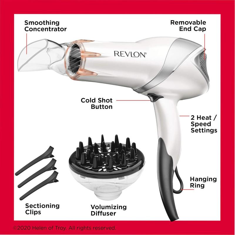 REVLON Infrared Hair Dryer with Diffuser | 1875W Blow Dryer with Infrared Heat Technology to Prevent Over-Drying, Maintain Natural Moisture, and Enhance Shine and Softness (White)