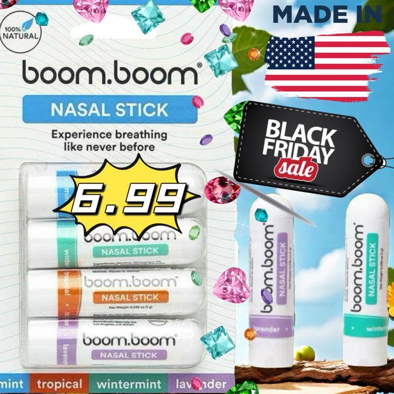 boomboom nasal stick（4 Pack) | Enhance Breathing + Boost Focus | Breathe Vapor Stick Provides Fresh Cooling Sensation | Aromatherapy Inhaler with Essential Oils + Menthol (Mint, Wintermint, Tropical)boom boom nasal stick， boomboom nasal stick