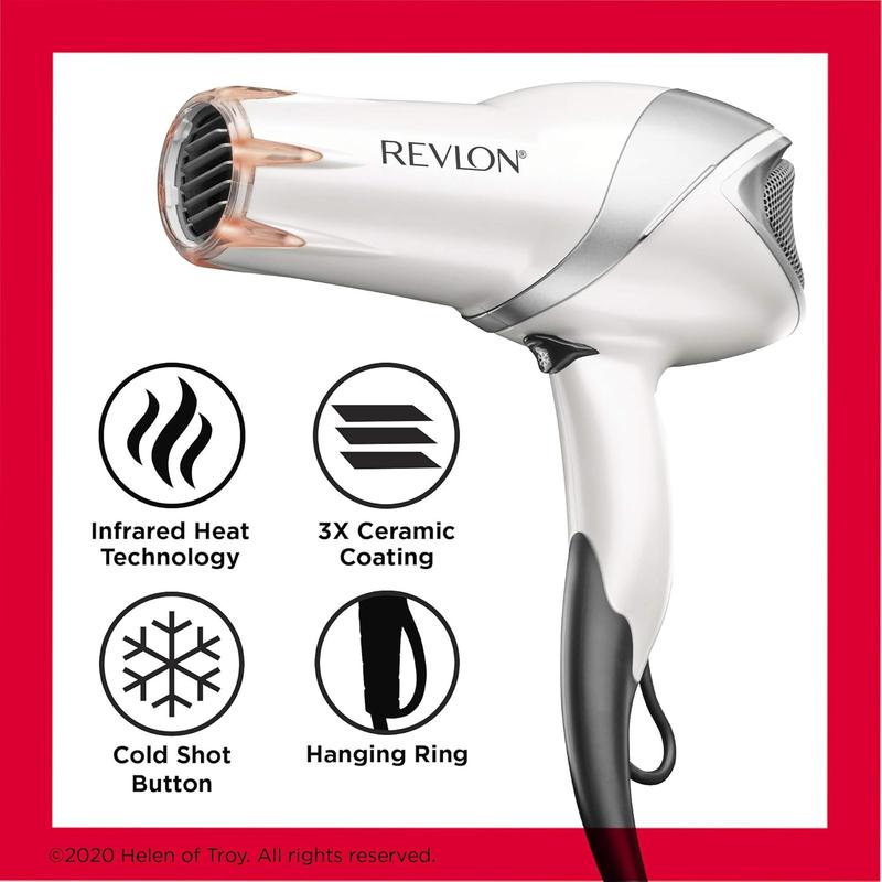 REVLON Infrared Hair Dryer with Diffuser | 1875W Blow Dryer with Infrared Heat Technology to Prevent Over-Drying, Maintain Natural Moisture, and Enhance Shine and Softness (White)