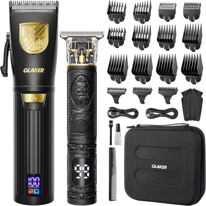 GLAKER Cordless Hair Clipper Kit – Hair Trimmer for Men, Sharp Blades, LED Display, 15 Guide Combs, Travel Case, and Storage Comfort - 6026