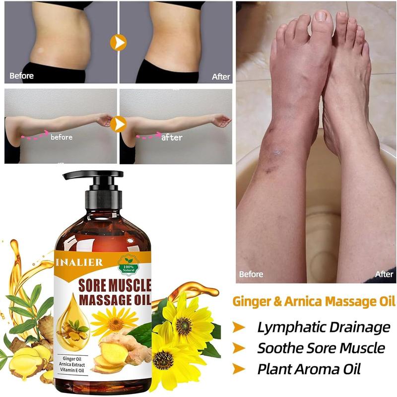 Sore Muscle Massage Oil,Relaxing Massage Oil,Arnica Oil for Body Massage,Massage Oil for Massage rapy,Massage Oil for Date Night,Ginger Oil for Lymphatic Drainage,Gifts for Men and Women