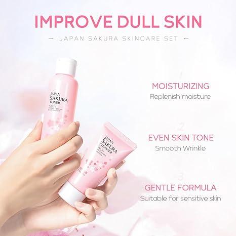 Skin Care Set JAPAN SAKURA Women Beauty Gift Sets Skin Care Kit with Cleanser, Toner, Lotion, Serum, Eye Cream, Face Cream Travel Kit for Women Teen Girls Mom Daughter TSA-friendly Sizes 6pcs