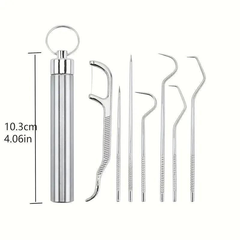 Stainless Steel Tongue Scraper & Toothpick Set, 10pcs set Portable Oral Care Tool, Easy To Use and Clean, Dental Floss & Picks for Home & Travel