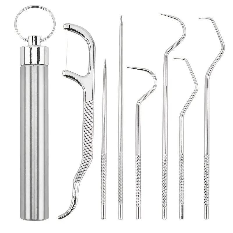 Stainless Steel Tongue Scraper & Toothpick Set, 10pcs set Portable Oral Care Tool, Easy To Use and Clean, Dental Floss & Picks for Home & Travel