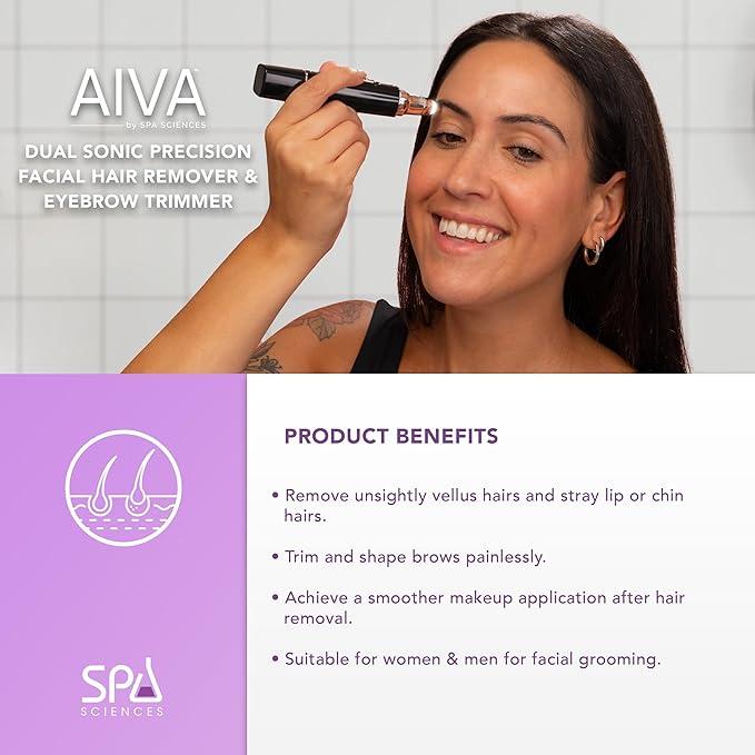 AIVA 2-in-1 Dual Sonic Facial Hair Remover and Eyebrow Trimmer with Built-in LED Lights by Spa Sciences