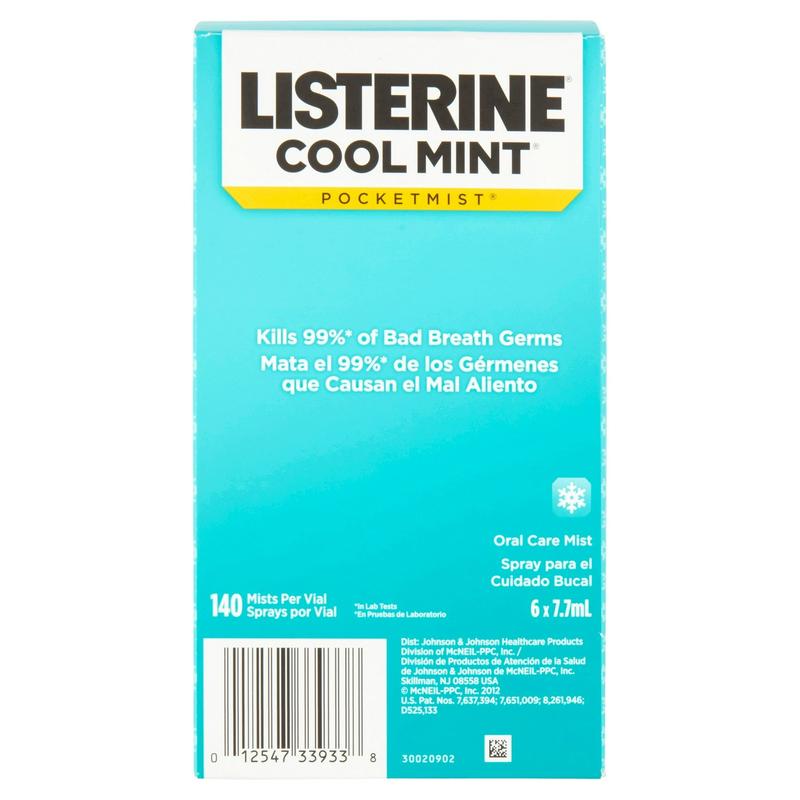 Listerine Cool Mint Pocket mist, Oral Care Mist for Fresh Breath, Non-Aerosol Sugar-Free Minty Spray, 0.26 fl Ounce (Pack Of 1)