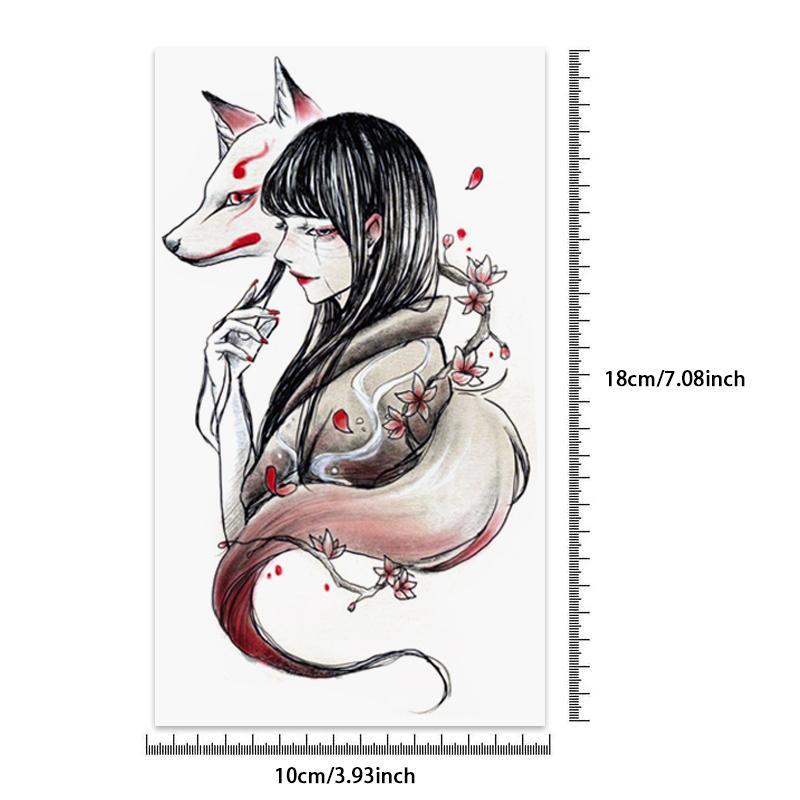 9pcs set Cartoon Girl & Fox Pattern Tattoo Sticker, Waterproof Long Lasting Tattoo Sticker for Women & Girls