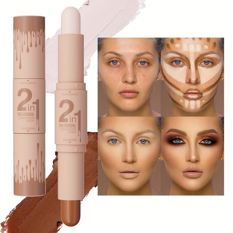 2pcs Contour Stick, 2Pcs Dual-Ended Highlighter Makeup Pen & Contouring Stick For Face Shaping, Long Lasting Waterproof Cream Bronzer & Highlight Sticks Make Up Kit For All Skin Tones