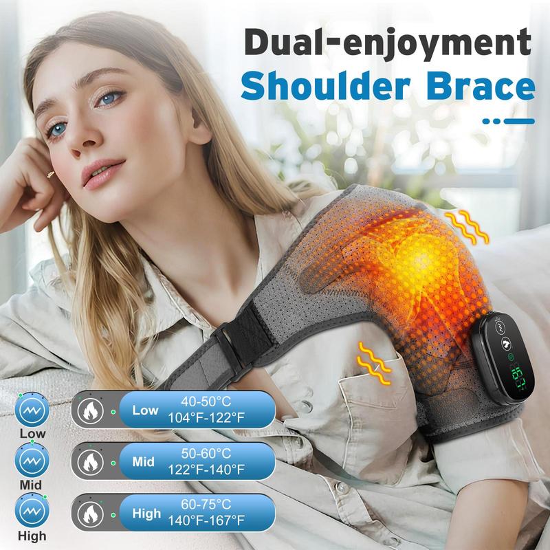 USB Rechargeable Shoulder Massager, 3-speed Heating Massage Shoulder Pad, Portable Shoulder Massage Equipment for Women & Men, Christmas Gift