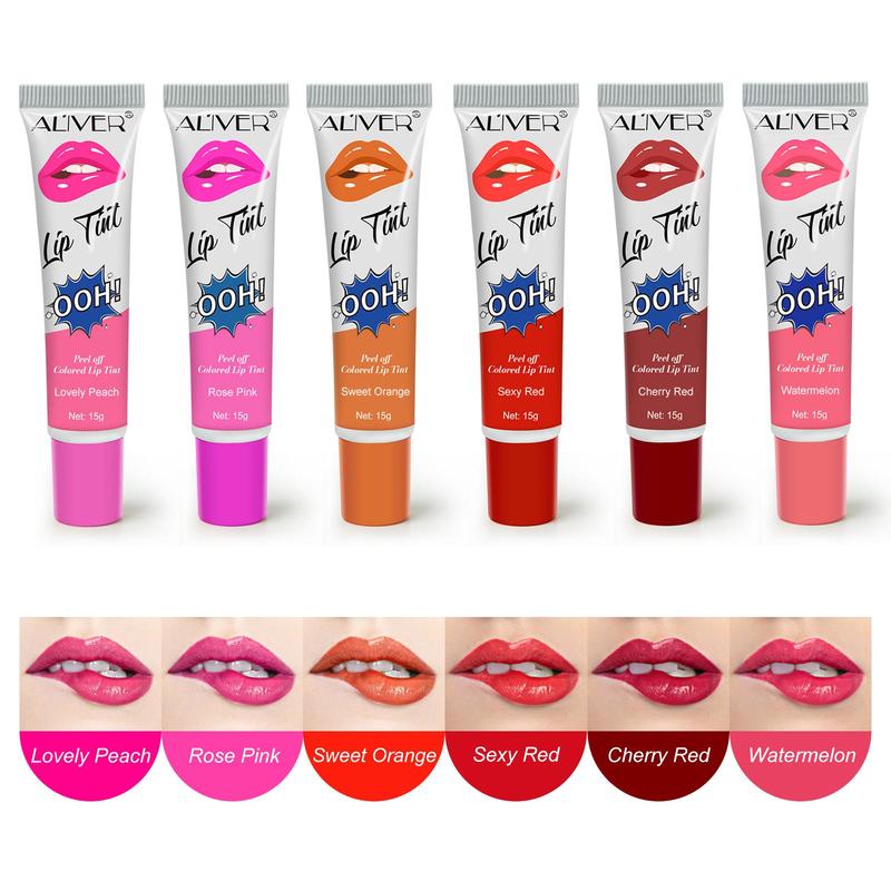 Peel off Lip Gloss, 6 Counts set Long Lasting Liquid Lipstick, Peeling Lip Stain, Tint Moisturizing Lip Film, Tear off Lip Tattoo Peel off Colored Tinting Lip Balm