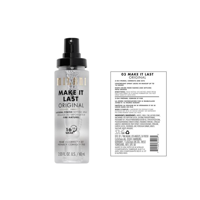 Milani Make It Last Original - Natural Finish 3-in-1 Setting Spray and Primer- Prime + Correct + Set Makeup Finishing Spray - Long Lasting Makeup Primer and Spray (2.03 Fl. Oz.)