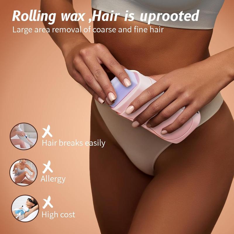 5 Pieces Portable Roll on Waxing Kit with Depilatory Roller Refill for Women and Men, Multiuse Painless Hair Removal Products for Body & Face