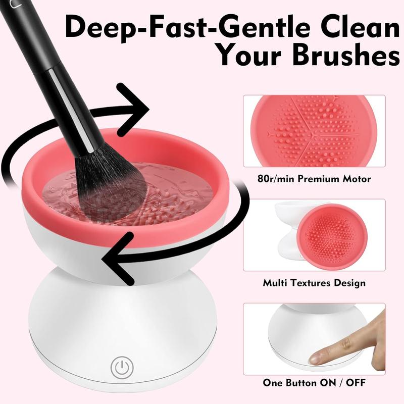 Electric Makeup Brush Cleaner Machine, Portable Automatic Spinner Brush Cleaner Tools for All Size Makeup Brushes, Make Up Brush Cleaner Cleanser Gifts for Women Girlfriend Wife Mom Daughter(white)