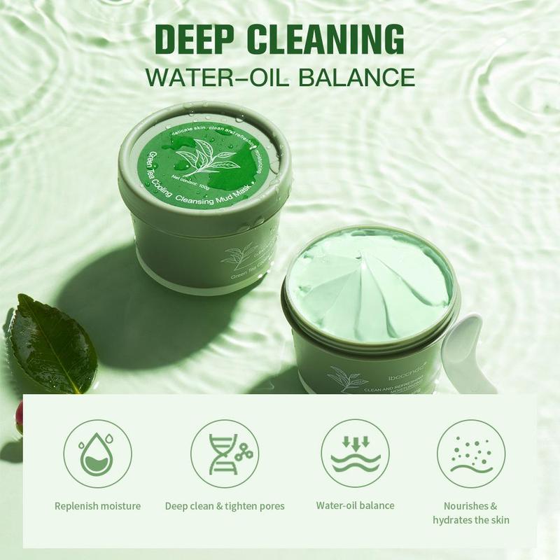 Green Tea Cooling Cleansing Mud Mask, 1 Count Deep Cleansing Pore Minimizer, Blackhead Cleanser Mud Mask, Daily Facial Skincare Product for All Skin