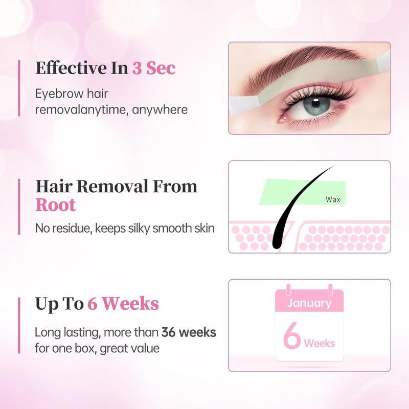 Facial Wax Strips Hair Removal Eyebrow Wax Strips Kit Fit Wax Strips Eyebrow Shaper at Home Waxing 24 Strips 4 Calming Oil Wipes for Sensitive All Skin Types for Women