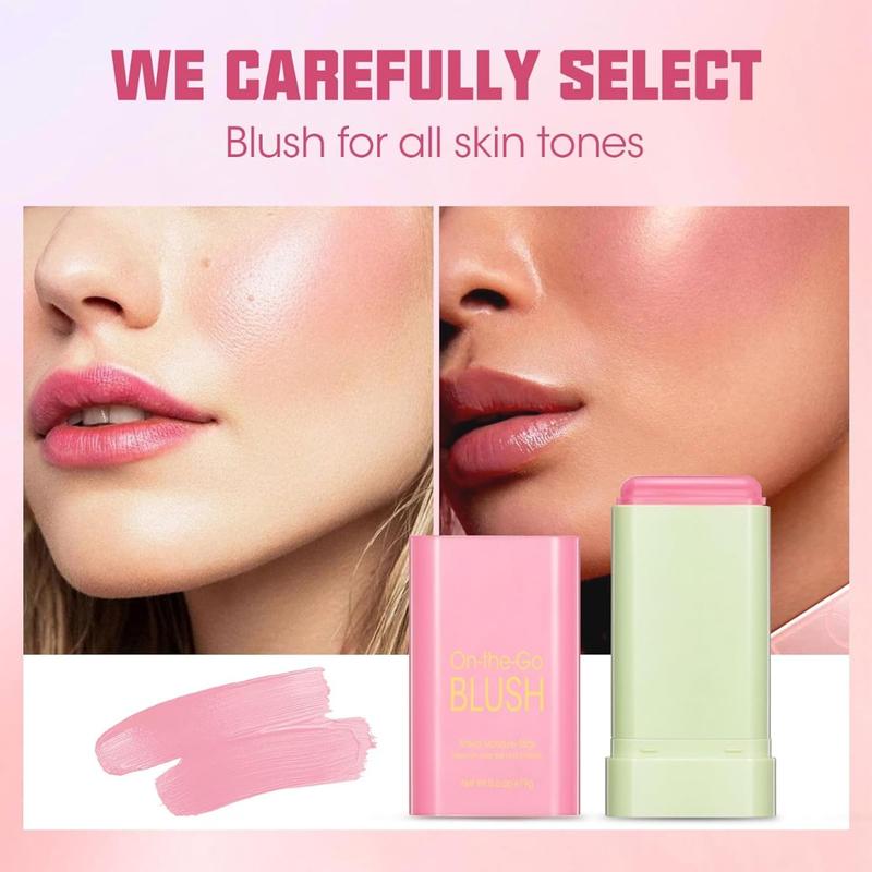 3-Color Vitality Blush Stick - Creamy Blush, Moisturizing Tint for Cheeks, Eyes, and Lips - Waterproof & Long-Lasting, Natural Nude Makeup for All Skin Types