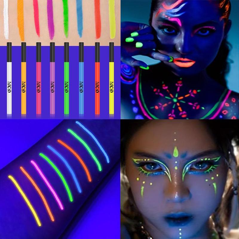 Luminous UV Blacklight Face Paint Set, 8 Counts set Matte Finish Body & Face Makeup Painting Set for Party, Cosplay, Makeup Accessories