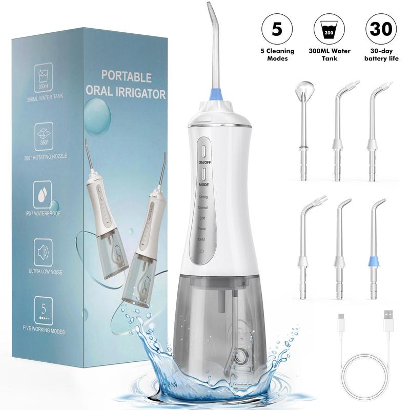 Angevol Powerful Water Flosser. Portable OralIrrigator.6 Nozzles.350m. lPX7 Waterproof.Household. Cleaning. Cordless