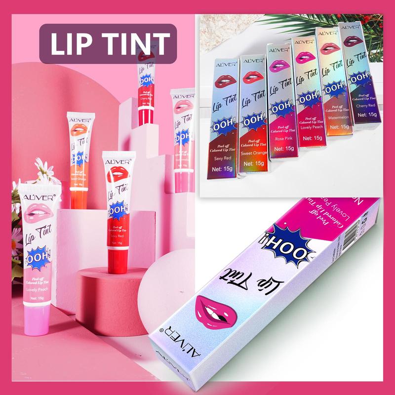 Peel off Lip Gloss, 6 Counts set Long Lasting Liquid Lipstick, Peeling Lip Stain, Tint Moisturizing Lip Film, Tear off Lip Tattoo Peel off Colored Tinting Lip Balm