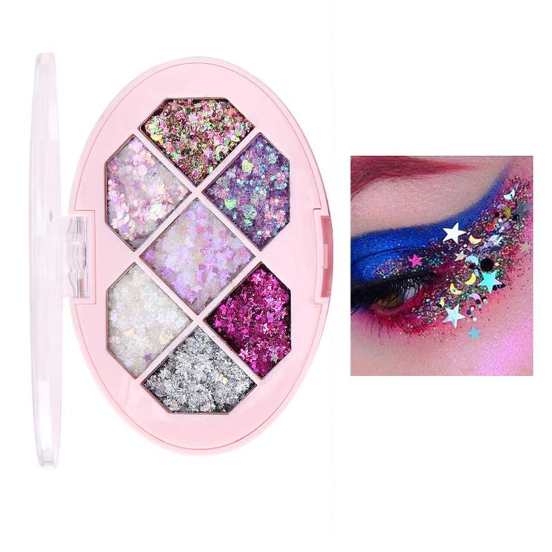 Random Color Glitter Cosmetic Eyeshadow Palette, Long Lasting Shimmering Eyeshadow & Face Makeup Sequin, Brightening Highlighting Palette for Crystal Makeup