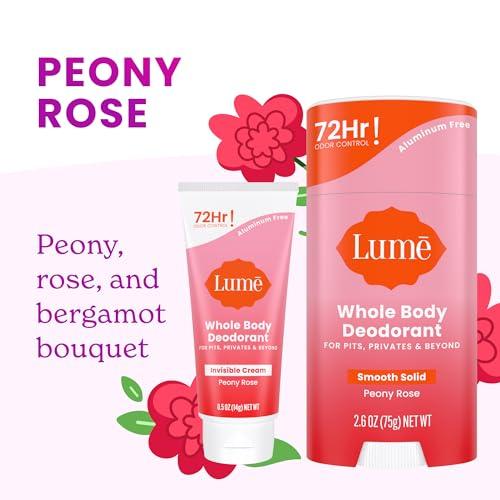 Lume Whole Body Deodorant - 72 Hour Odor Control - Aluminum Free, Baking Soda Free - Peony Rose