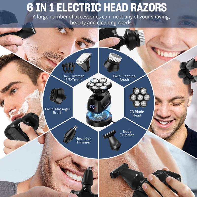 SEJOY 6-IN-1 Electric Head Shaver for Bald Men Wet Dry Beard Hair Skull Comfort Trimmer