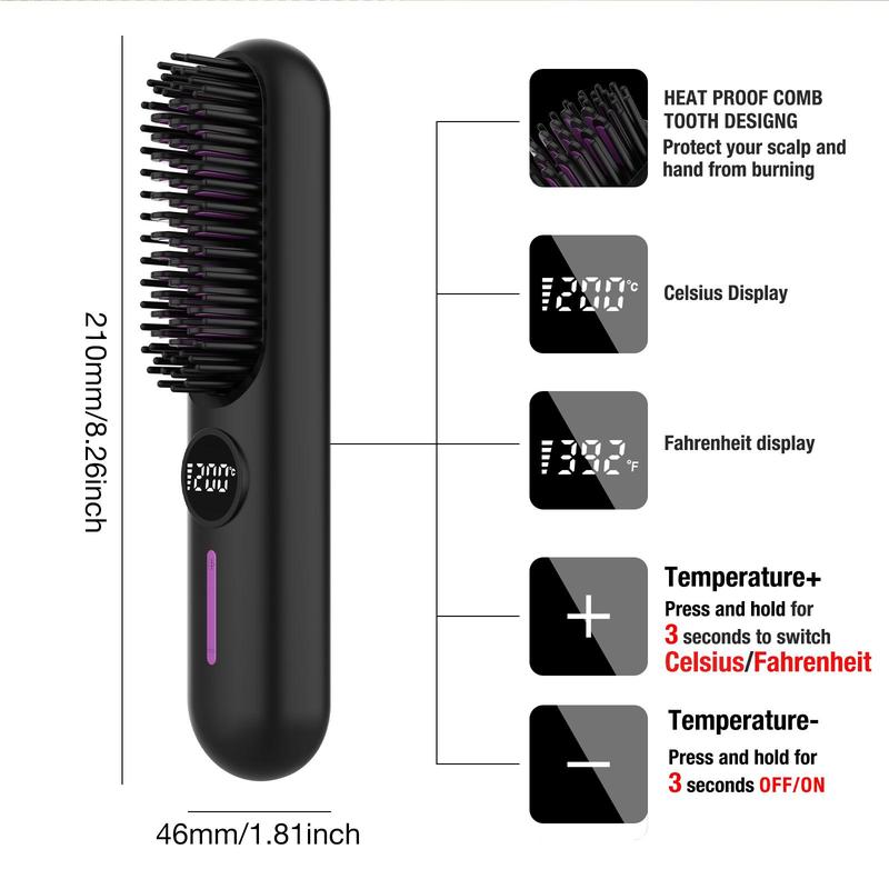 Portable Cordless Straightener Brush, 2 in 1 Curling & Straightening Hair Iron, USB Rechargeable Hair Iron for Home Office School Or Travel, Christmas Gift