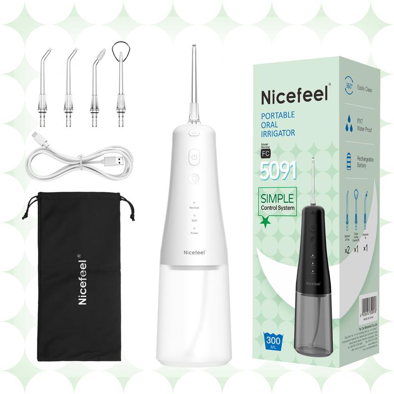 Nicefeel Water Dental Flosser Teeth Pick Cordless Oral Irrigator with 3 Cleaning Modes - 5091 Cleansing multifunctional nozzle electric water Rechargeable Portable