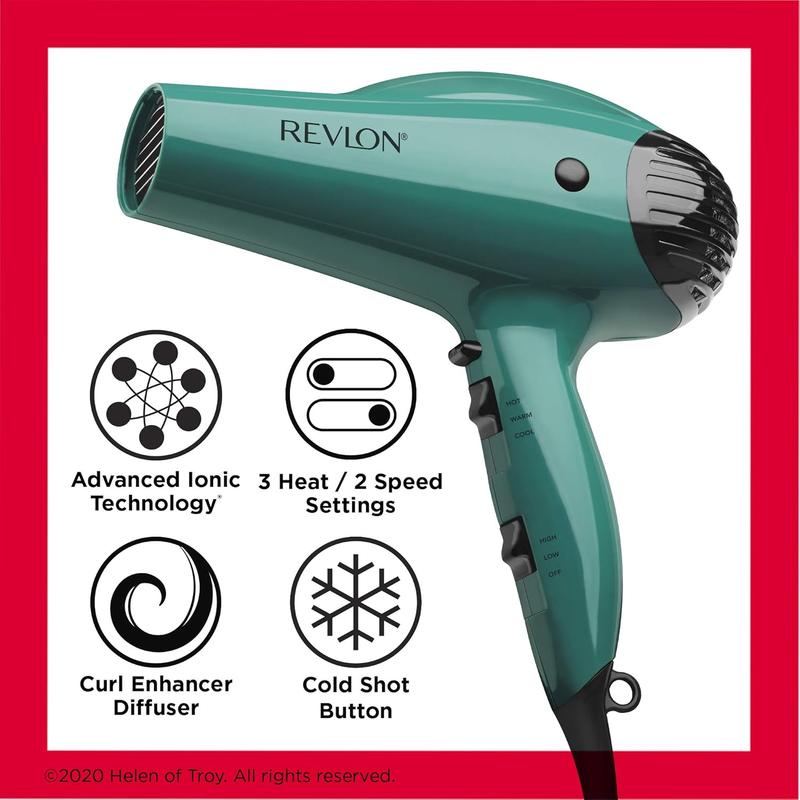 Hair Dryer with Diffuser | Volume, Curls | 1875W Hair Dryer with Ionic Technology for Salon-Quality Hair and Less Frizz (Green)