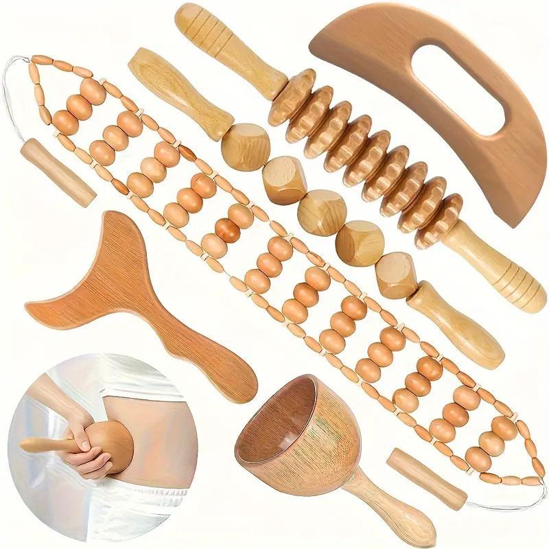 6 in 1 Manual Massage Tool, 6 Counts set Wooden Massage Tool, Body Relaxation Massage Tool Set for Women & Men Daily Use, Massage Roller, Stocking Fillers Gift, Christmas, Christmas Gift