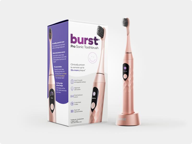 Burst Pro Sonic Electric Toothbrush for Adults - Soft Bristle Toothbrush for Deep Clean & Plaque Removal - Up to 9 Month Battery, Smart Pressure Sensor, 5 Sonic Toothbrush Modes