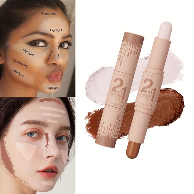 2pcs Contour Stick, 2Pcs Dual-Ended Highlighter Makeup Pen & Contouring Stick For Face Shaping, Long Lasting Waterproof Cream Bronzer & Highlight Sticks Make Up Kit For All Skin Tones